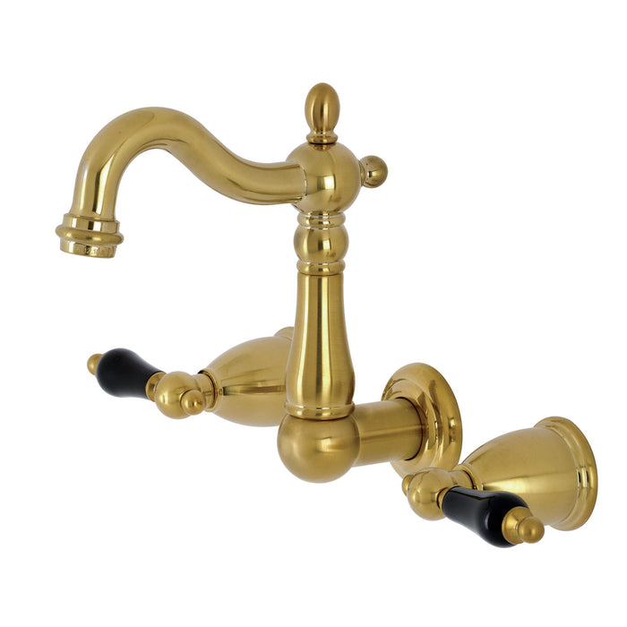 Kingston Heirloom KS1227PKL - Duchess Double-Handle 3-Hole Wall Mount Bathroom Faucet, Brushed Brass