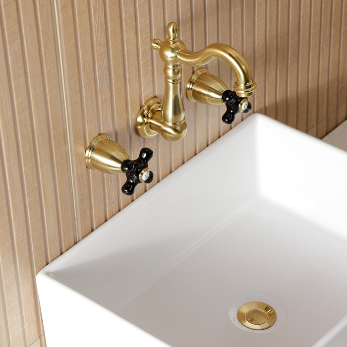 Kingston Heirloom KS1227PKX - Duchess Double-Handle 3-Hole Wall Mount Bathroom Faucet, Brushed Brass