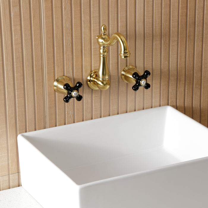 Kingston Heirloom KS1227PKX - Duchess Double-Handle 3-Hole Wall Mount Bathroom Faucet, Brushed Brass