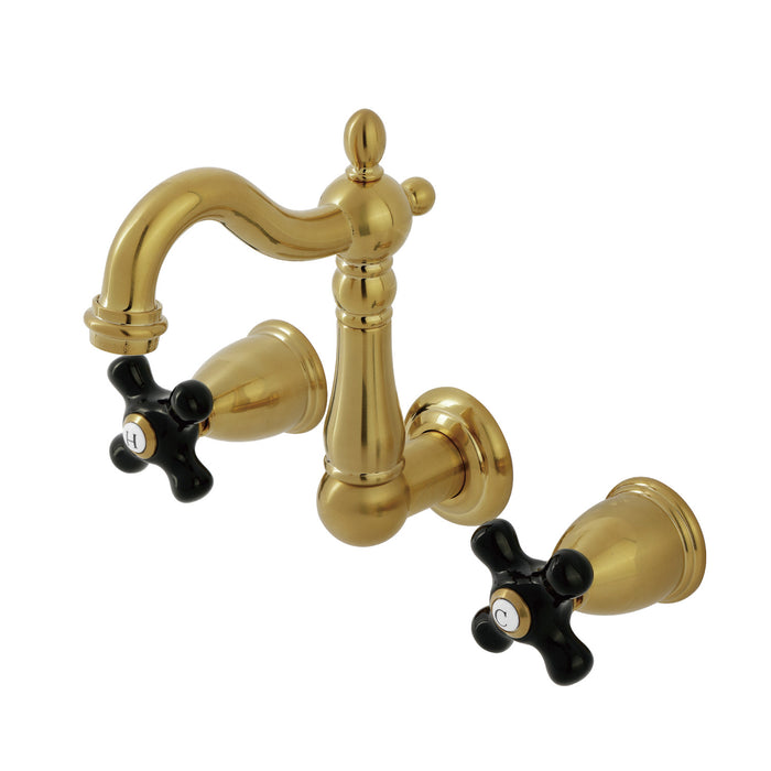 Kingston Heirloom KS1227PKX - Duchess Double-Handle 3-Hole Wall Mount Bathroom Faucet, Brushed Brass