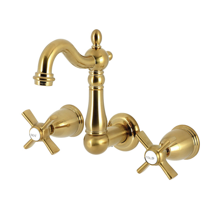 Kingston Heirloom KS1227ZX - Millennium Double-Handle 3-Hole Wall Mount Bathroom Faucet, Brushed Brass