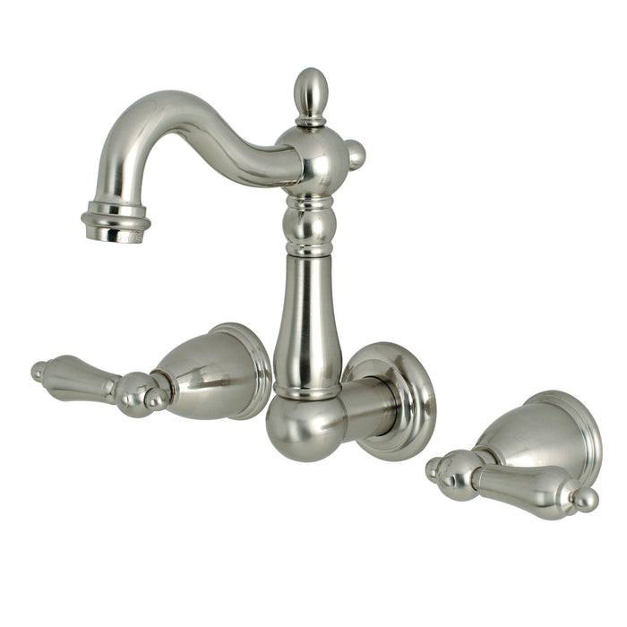 Kingston Heirloom KS1228AL - Heritage Double-Handle 3-Hole Wall Mount Bathroom Faucet, Brushed Nickel