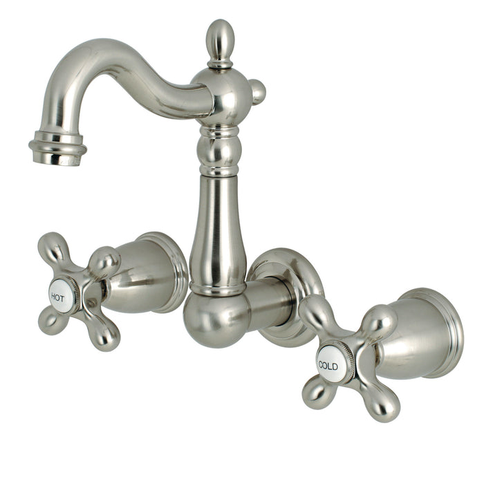 Kingston Heirloom KS1228AX - Heritage Double-Handle 3-Hole Wall Mount Bathroom Faucet, Brushed Nickel
