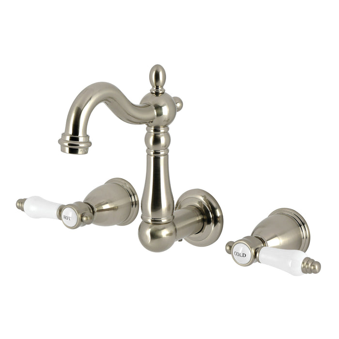 Kingston Heirloom KS1228BPL - Bel-Air Double-Handle 3-Hole Wall Mount Bathroom Faucet, Brushed Nickel
