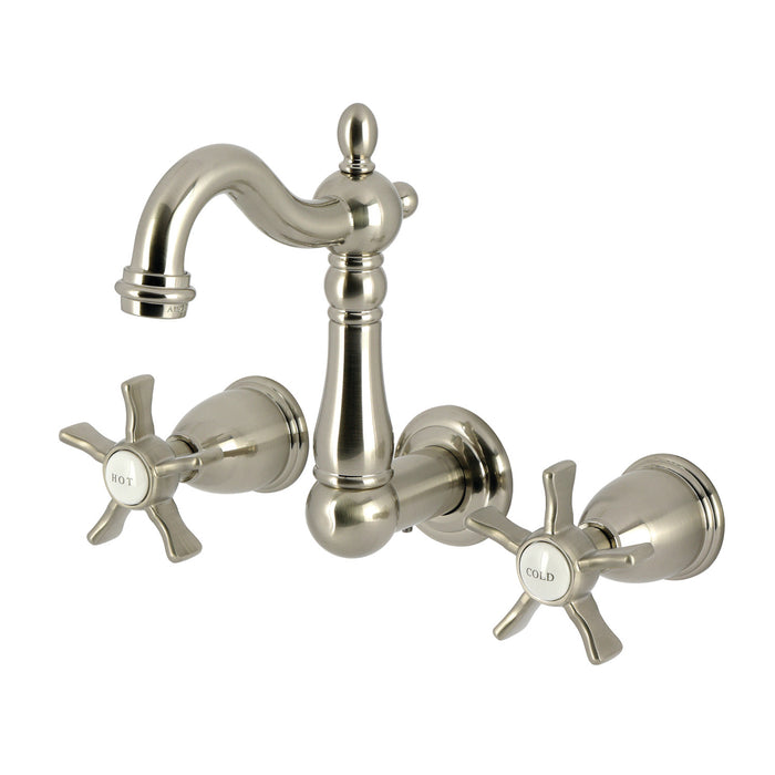 Kingston Heirloom KS1228NX - Hamilton Double-Handle 3-Hole Wall Mount Bathroom Faucet, Brushed Nickel