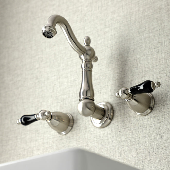 Kingston Heirloom KS1228PKL - Duchess Double-Handle 3-Hole Wall Mount Bathroom Faucet, Brushed Nickel