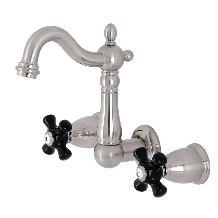 Kingston Heirloom KS1228PKX - Duchess Double-Handle 3-Hole Wall Mount Bathroom Faucet, Brushed Nickel