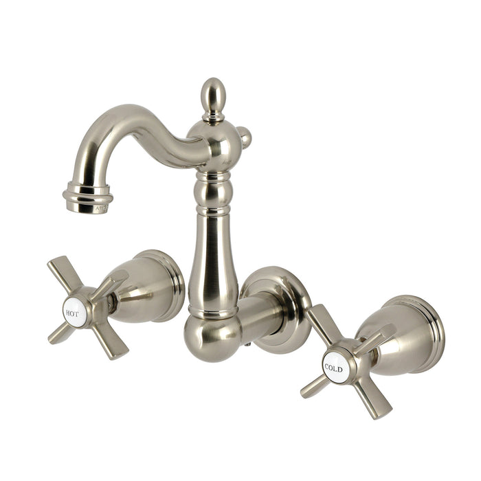 Kingston Heirloom KS1228ZX - Millennium Double-Handle 3-Hole Wall Mount Bathroom Faucet, Brushed Nickel