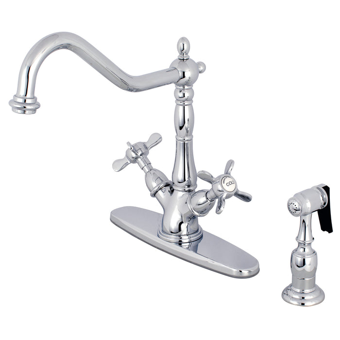Essex KS1231BEXBS Two-Handle 2-or-4 Hole Kitchen Faucet with Brass Sprayer, Polished Chrome