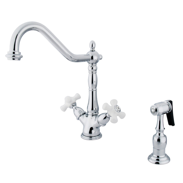 Heritage KS1231PXBS Two-Handle 2-or-4 Hole Kitchen Faucet with Brass Sprayer, Polished Chrome
