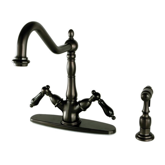 Kingston Heirloom KS1235PKLBS - Duchess Two-Handle 2-or-4 Hole Kitchen Faucet with Brass Sprayer, Oil Rubbed Bronze