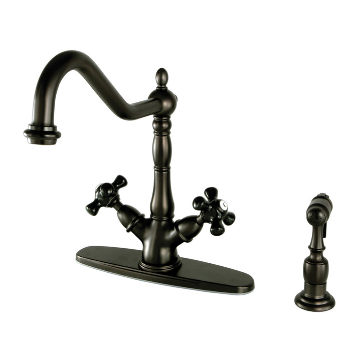 Kingston Heirloom KS1235PKXBS - Duchess Two-Handle 2-or-4 Hole Kitchen Faucet with Brass Sprayer, Oil Rubbed Bronze