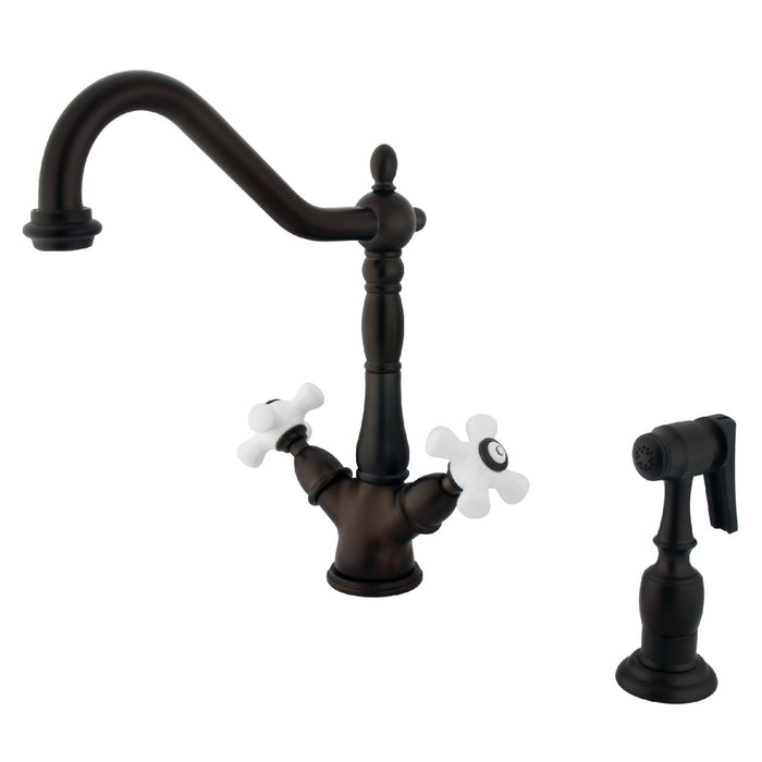Heritage KS1235PXBS Two-Handle 2-or-4 Hole Kitchen Faucet with Brass Sprayer, Oil Rubbed Bronze