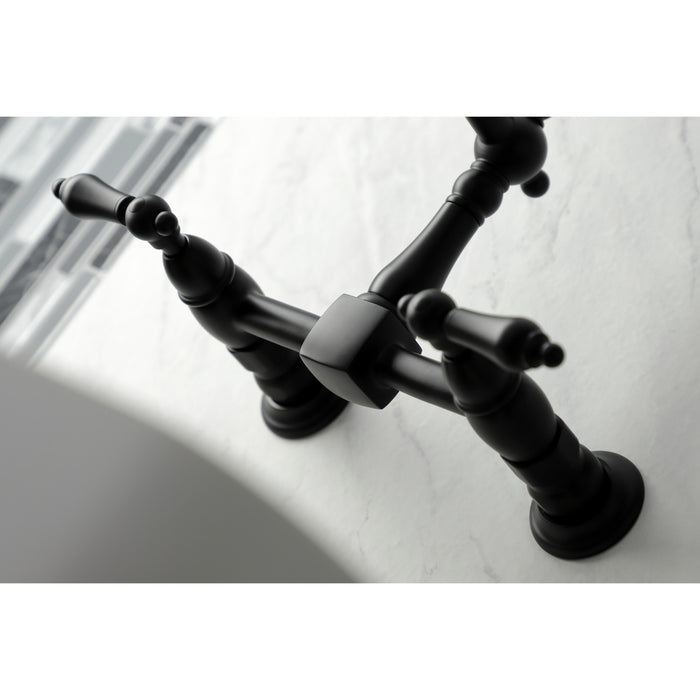 Kingston Heirloom KS1240AL - Heritage Two-Handle 2-Hole Wall Mount Bridge Kitchen Faucet, Matte Black