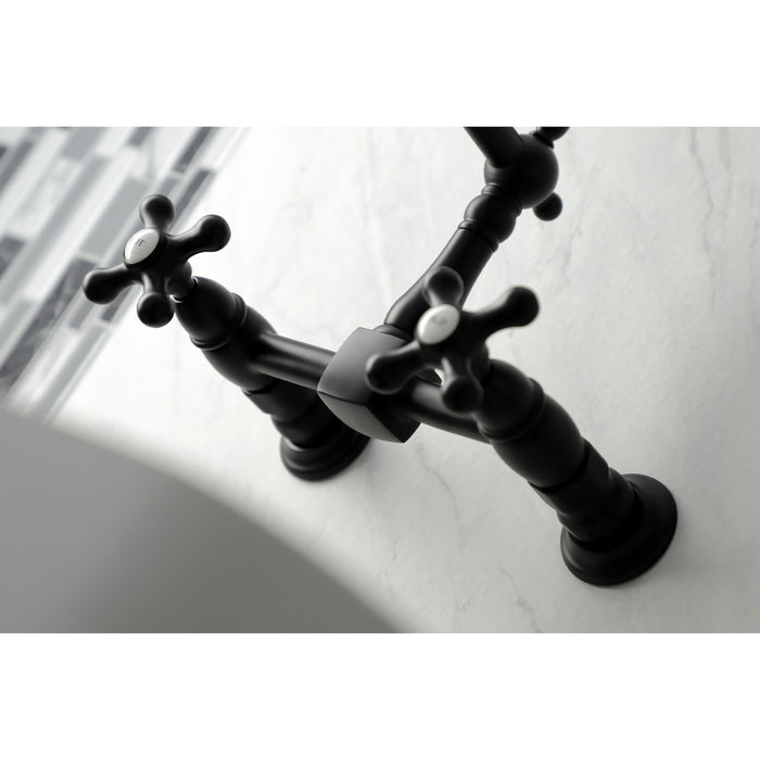 Kingston Heirloom KS1240AX - Heritage Two-Handle 2-Hole Wall Mount Bridge Kitchen Faucet, Matte Black