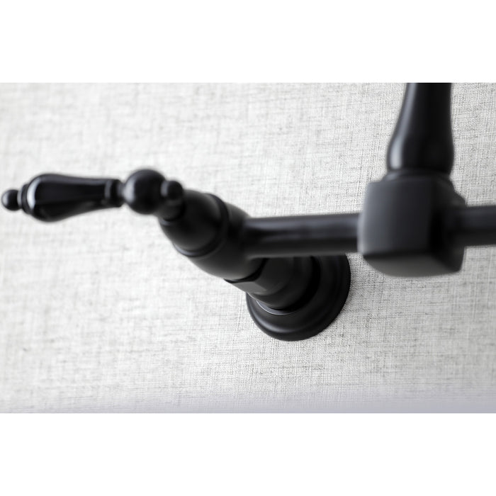Kingston Heirloom KS1240PKL - Duchess Two-Handle 2-Hole Wall Mount Bridge Kitchen Faucet, Matte Black