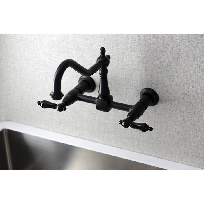 Kingston Heirloom KS1240PKL - Duchess Two-Handle 2-Hole Wall Mount Bridge Kitchen Faucet, Matte Black