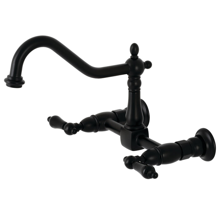 Kingston Heirloom KS1240PKL - Duchess Two-Handle 2-Hole Wall Mount Bridge Kitchen Faucet, Matte Black