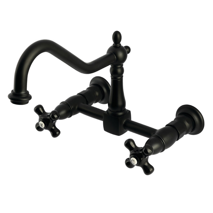 Kingston Heirloom KS1240PKX - Duchess Two-Handle 2-Hole Wall Mount Bridge Kitchen Faucet, Matte Black