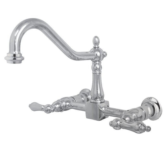 Kingston Heirloom KS1241AL - Heritage Two-Handle 2-Hole Wall Mount Bridge Kitchen Faucet, Polished Chrome