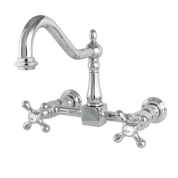 Kingston Heirloom KS1241AX - Heritage Two-Handle 2-Hole Wall Mount Bridge Kitchen Faucet, Polished Chrome
