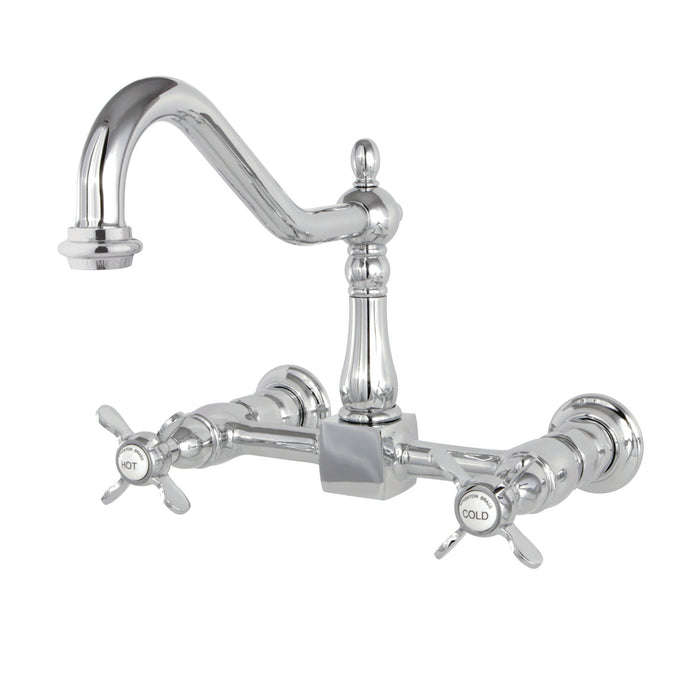 Kingston Heirloom KS1241BEX - Essex Two-Handle 2-Hole Wall Mount Bridge Kitchen Faucet, Polished Chrome