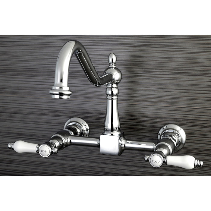Kingston Heirloom KS1241BPL - Bel-Air Two-Handle Wall Mount Bridge Kitchen Faucet, Polished Chrome