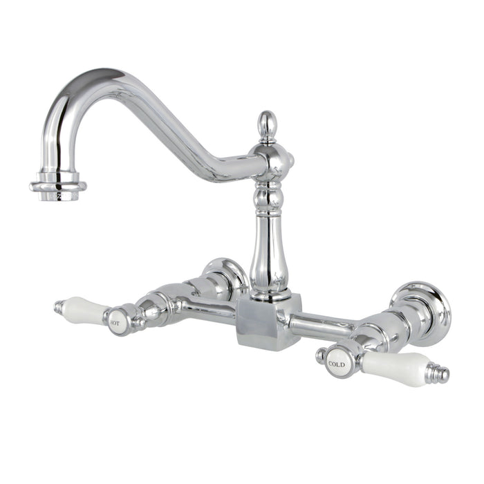 Kingston Heirloom KS1241BPL - Bel-Air Two-Handle Wall Mount Bridge Kitchen Faucet, Polished Chrome