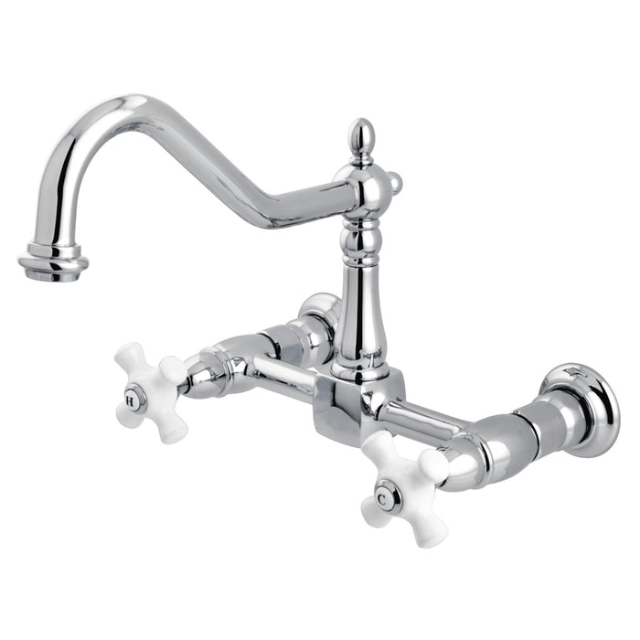 Kingston Heirloom KS1241PX - Heritage Two-Handle 2-Hole Wall Mount Bridge Kitchen Faucet, Polished Chrome