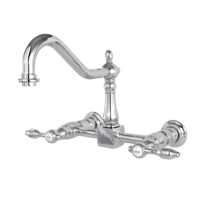 Kingston Heirloom KS1241TAL - Tudor Two-Handle 2-Hole Wall Mount Bridge Kitchen Faucet, Polished Chrome