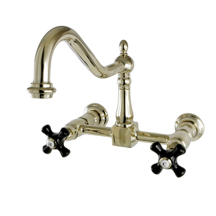 Kingston Heirloom KS1242PKX - Duchess Two-Handle 2-Hole Wall Mount Bridge Kitchen Faucet, Polished Brass