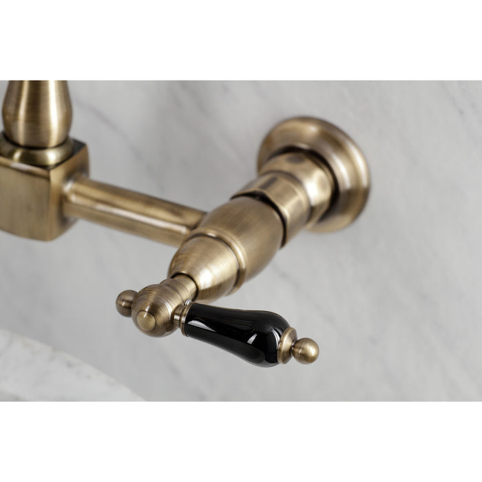 Kingston Heirloom KS1243PKL - Duchess Two-Handle 2-Hole Wall Mount Bridge Kitchen Faucet, Antique Brass