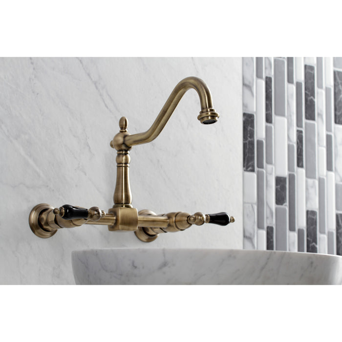 Kingston Heirloom KS1243PKL - Duchess Two-Handle 2-Hole Wall Mount Bridge Kitchen Faucet, Antique Brass