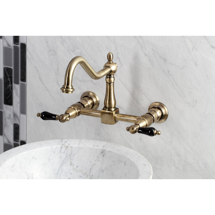 Kingston Heirloom KS1243PKL - Duchess Two-Handle 2-Hole Wall Mount Bridge Kitchen Faucet, Antique Brass