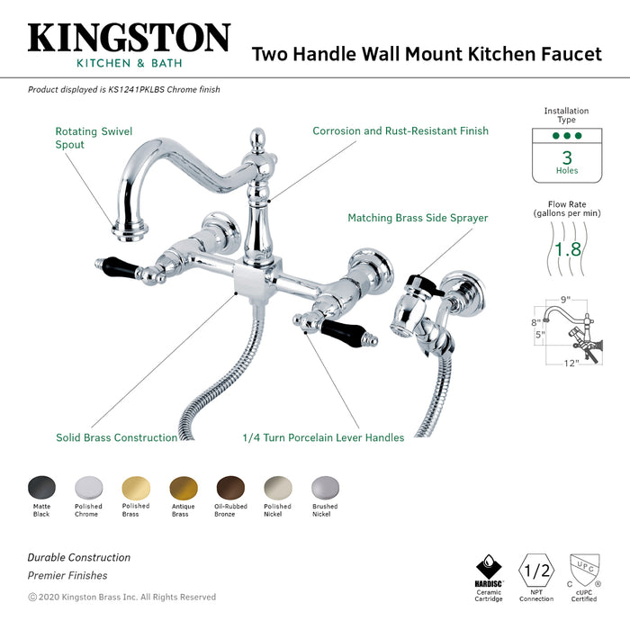 Duchess KS1243PKLBS Two-Handle 3-Hole Wall Mount Bridge Kitchen Faucet with Brass Sprayer, Antique Brass