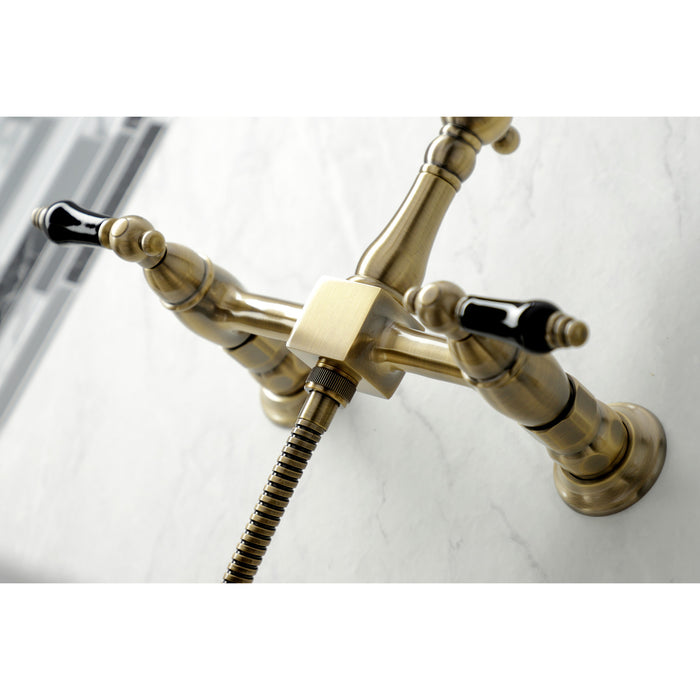 Duchess KS1243PKLBS Two-Handle 3-Hole Wall Mount Bridge Kitchen Faucet with Brass Sprayer, Antique Brass