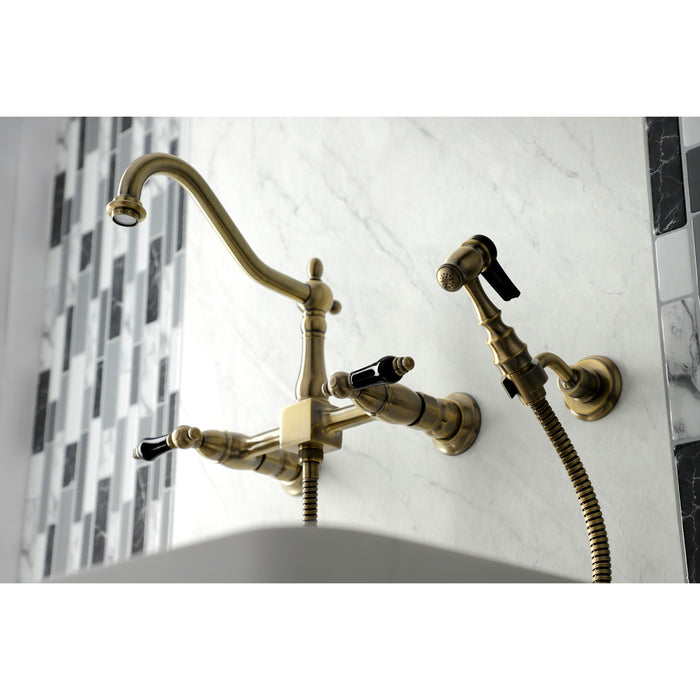 Duchess KS1243PKLBS Two-Handle 3-Hole Wall Mount Bridge Kitchen Faucet with Brass Sprayer, Antique Brass