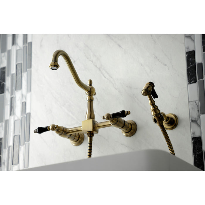Duchess KS1243PKLBS Two-Handle 3-Hole Wall Mount Bridge Kitchen Faucet with Brass Sprayer, Antique Brass