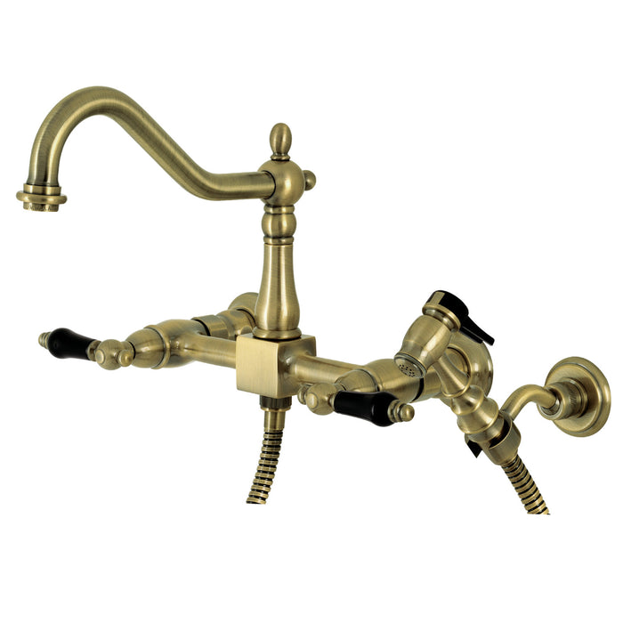 Duchess KS1243PKLBS Two-Handle 3-Hole Wall Mount Bridge Kitchen Faucet with Brass Sprayer, Antique Brass