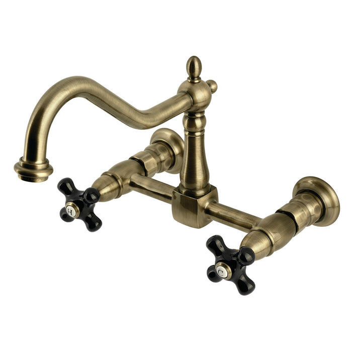 Kingston Heirloom KS1243PKX - Duchess Two-Handle 2-Hole Wall Mount Bridge Kitchen Faucet, Antique Brass