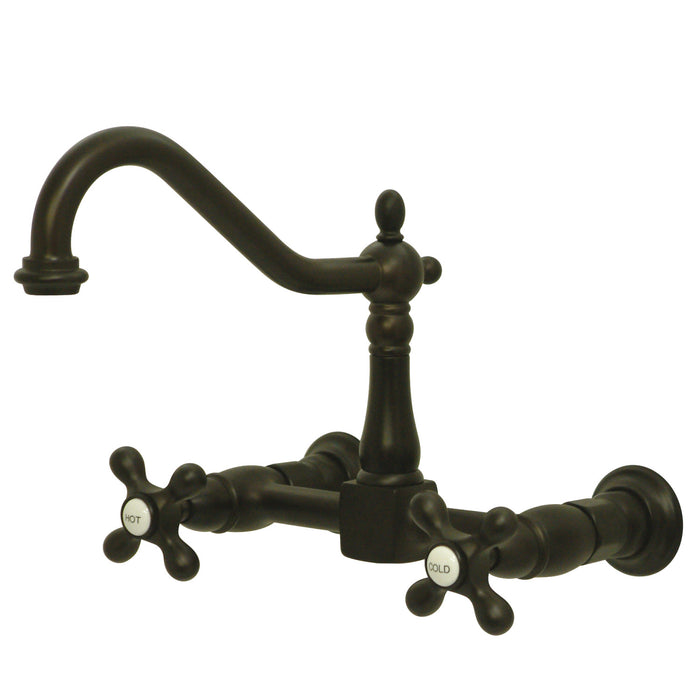 Kingston Heirloom KS1245AX - Heritage Two-Handle 2-Hole Wall Mount Bridge Kitchen Faucet, Oil Rubbed Bronze