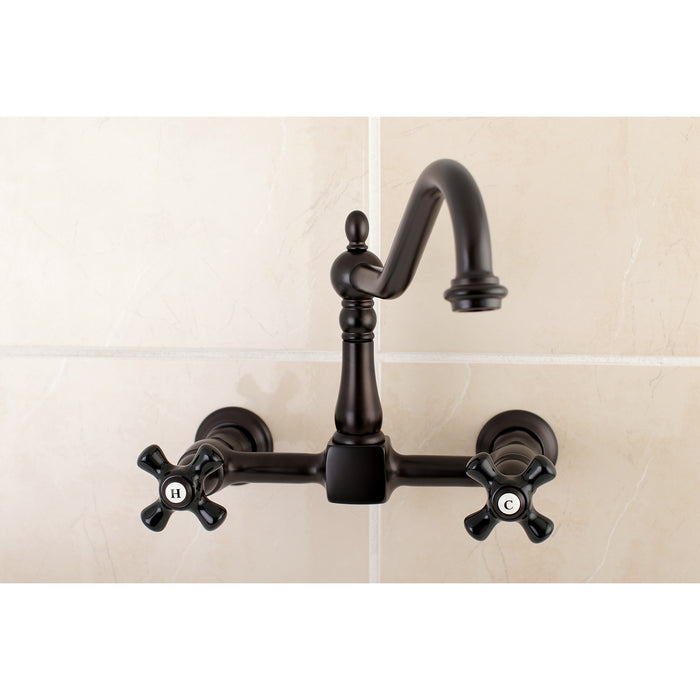 Kingston Heirloom KS1245PKX - Duchess Two-Handle 2-Hole Wall Mount Bridge Kitchen Faucet, Oil Rubbed Bronze