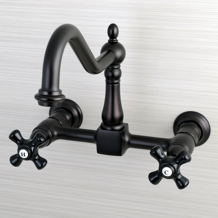 Kingston Heirloom KS1245PKX - Duchess Two-Handle 2-Hole Wall Mount Bridge Kitchen Faucet, Oil Rubbed Bronze