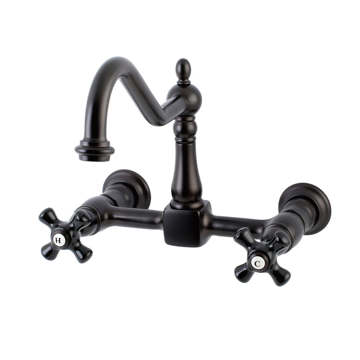Kingston Heirloom KS1245PKX - Duchess Two-Handle 2-Hole Wall Mount Bridge Kitchen Faucet, Oil Rubbed Bronze