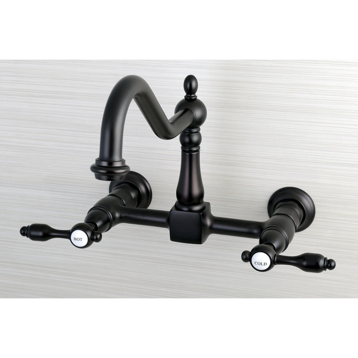Kingston Heirloom KS1245TAL - Tudor Two-Handle 2-Hole Wall Mount Bridge Kitchen Faucet, Oil Rubbed Bronze