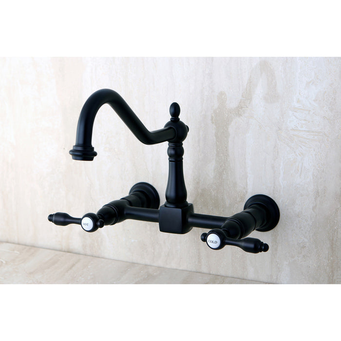 Kingston Heirloom KS1245TAL - Tudor Two-Handle 2-Hole Wall Mount Bridge Kitchen Faucet, Oil Rubbed Bronze