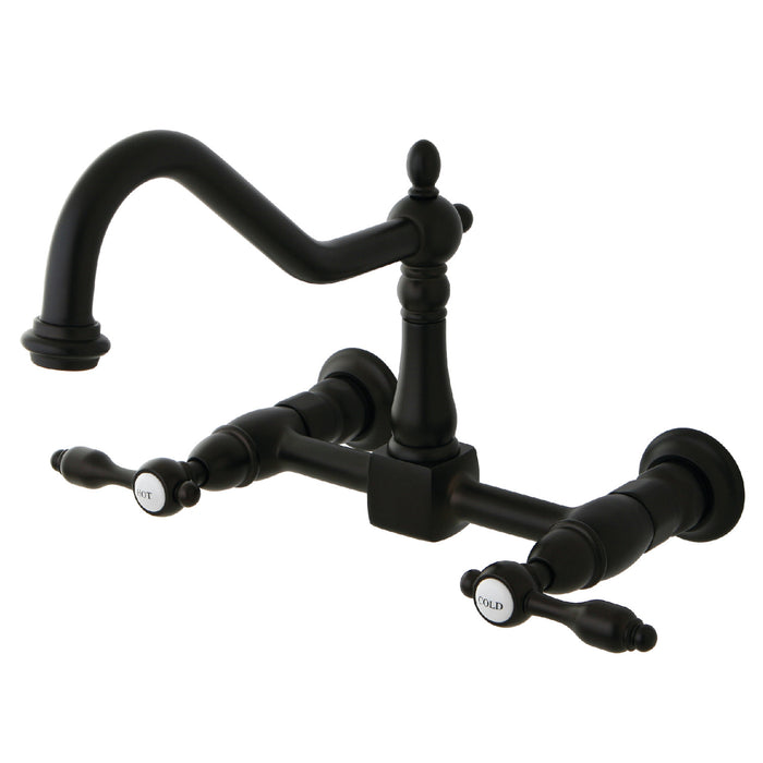 Kingston Heirloom KS1245TAL - Tudor Two-Handle 2-Hole Wall Mount Bridge Kitchen Faucet, Oil Rubbed Bronze