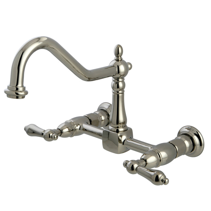 Kingston Heirloom KS1246AL - Heritage Two-Handle 2-Hole Wall Mount Bridge Kitchen Faucet, Polished Nickel