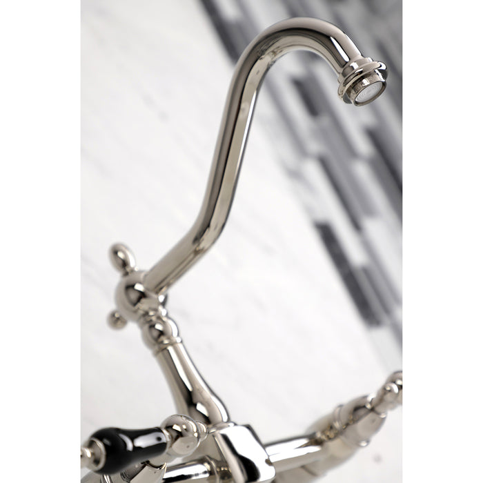 Kingston Heirloom KS1246PKL - Duchess Two-Handle 2-Hole Wall Mount Bridge Kitchen Faucet, Polished Nickel