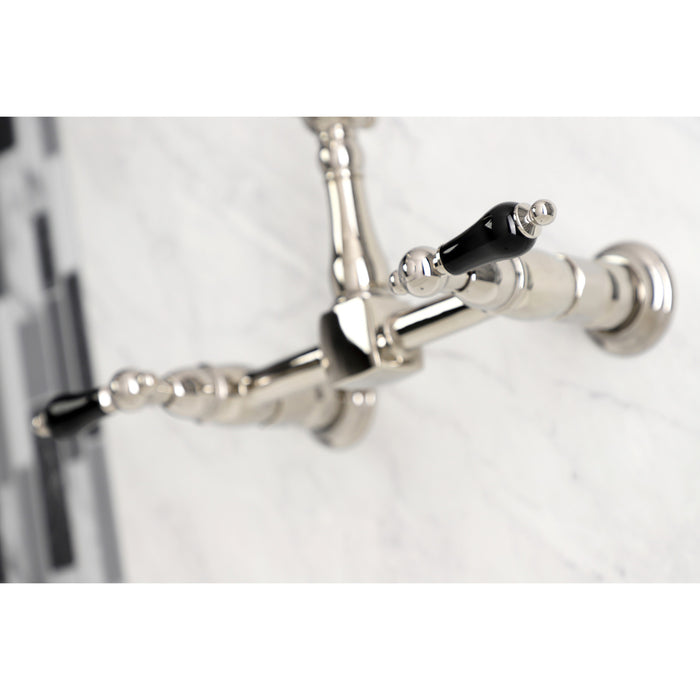 Kingston Heirloom KS1246PKL - Duchess Two-Handle 2-Hole Wall Mount Bridge Kitchen Faucet, Polished Nickel